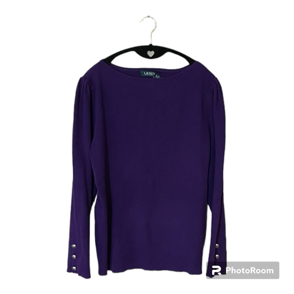 Lauren Ralph Lauren Purple Sweater with‎ Silver Buttons on Sleeves Size 2X